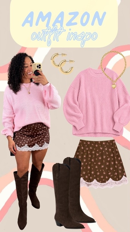 Amazon fall outfit inspo. I’m loving the pink sweater paired with the floral skirt and brown boots for a cute seasonal look.

#LTKSeasonal #LTKootd #LTKdayinmylife