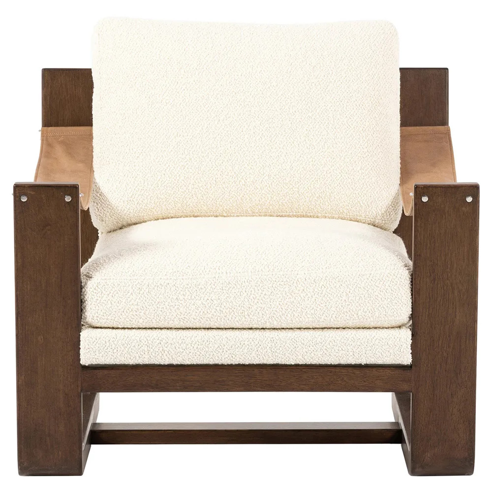Myrtle Rustic Lodge Modern Cream Upholstered Sling Occasional Arm Chair | Kathy Kuo Home