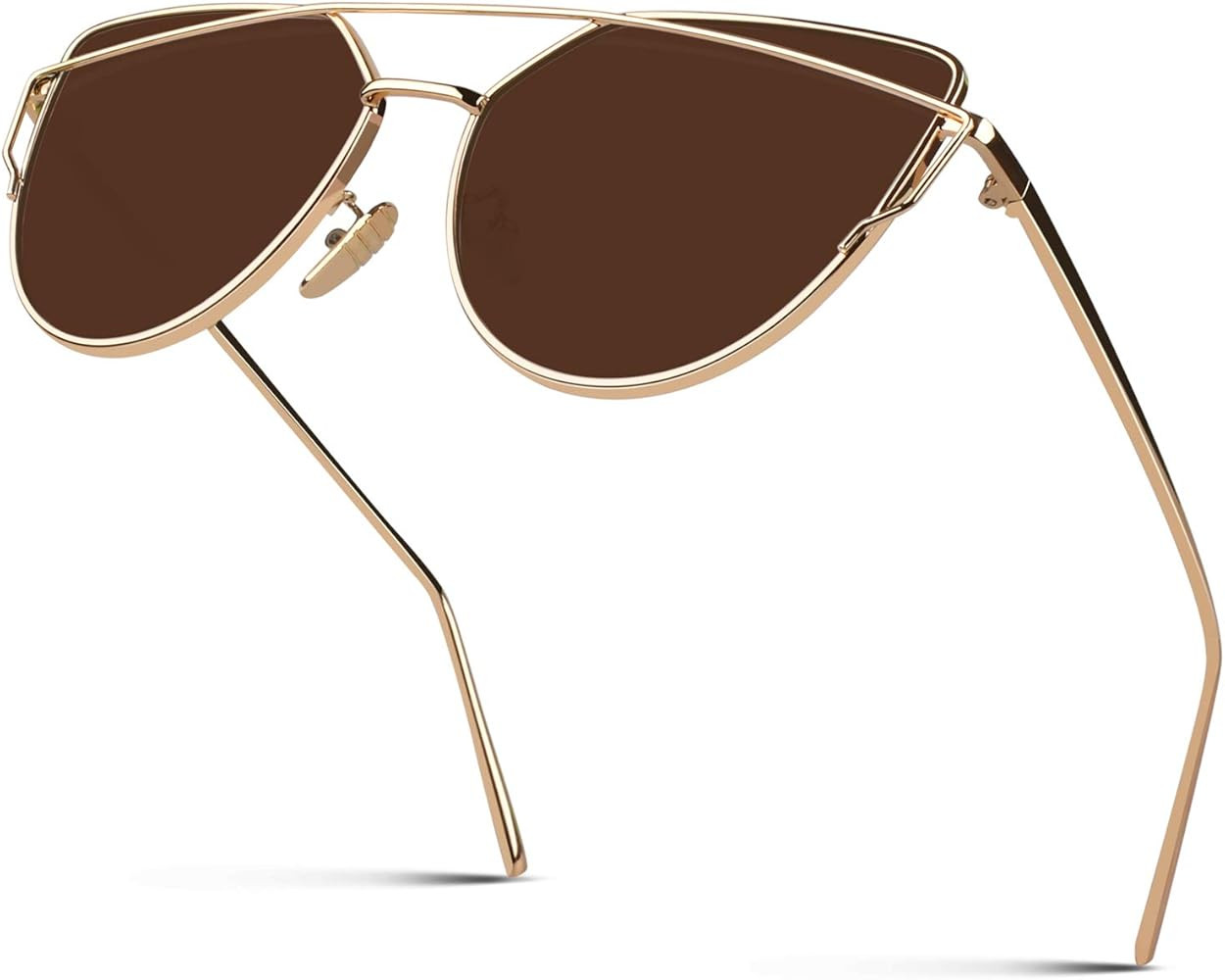 SUNIER Cat Eye Mirrored Flat Lenses Polarized Metal Frame Women Sunglasses SR004 | Amazon (US)