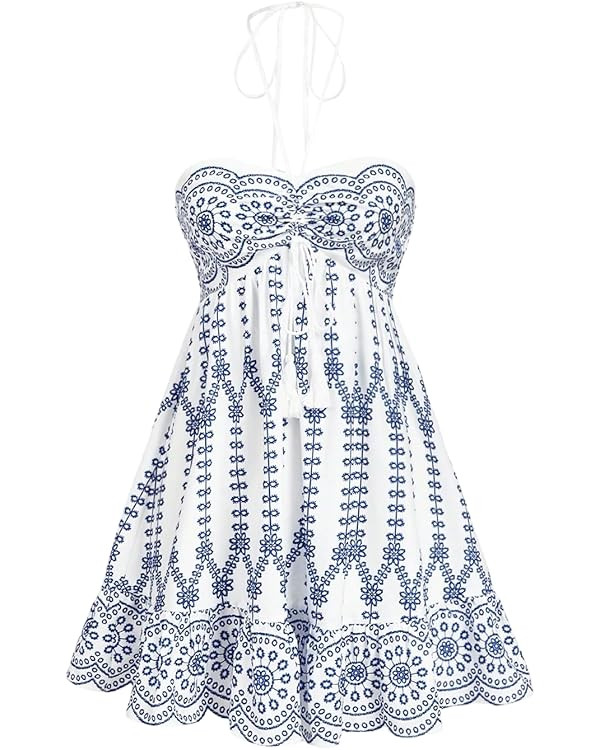 SOLY HUX Women's Summer Dresses Halter Floral Boho Mini Dress Swing Vacation Beach Sundress | Amazon (US)
