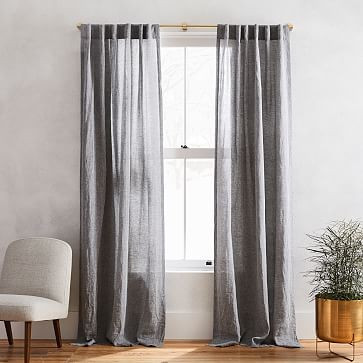 Semi-Sheer Belgian Flax Linen Melange Curtain - Slate | West Elm (US)