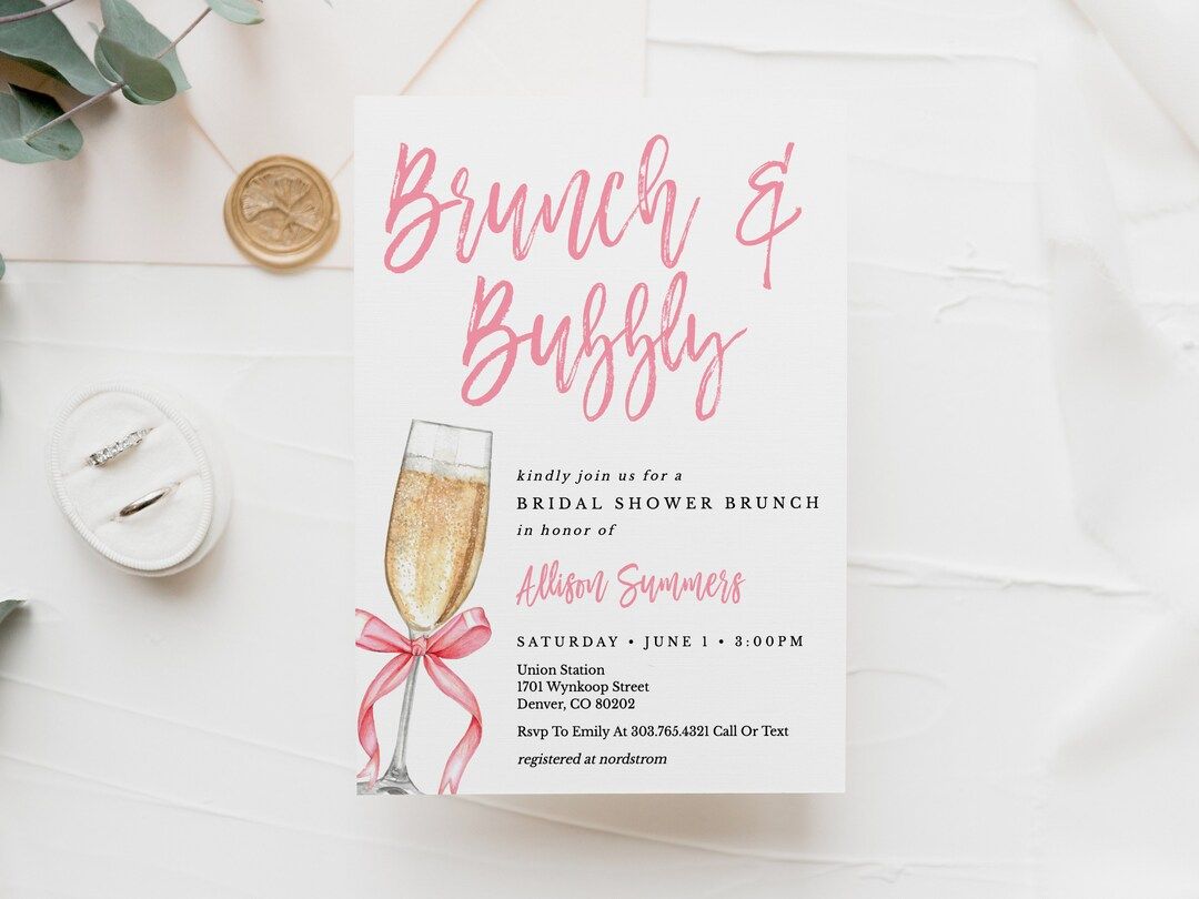 Champagne Brunch and Bubbly Bridal Shower Invitation Template, Wedding Shower Invite, Girly Brida... | Etsy (US)