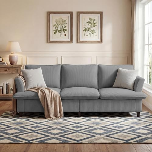 GRUSIGN 3 Seater Corduroy Couch, Comfy Couch with Deep Seat, Modern Sofa Couch for Living Room, Office, Bedroom, Apartment | Amazon (US)
