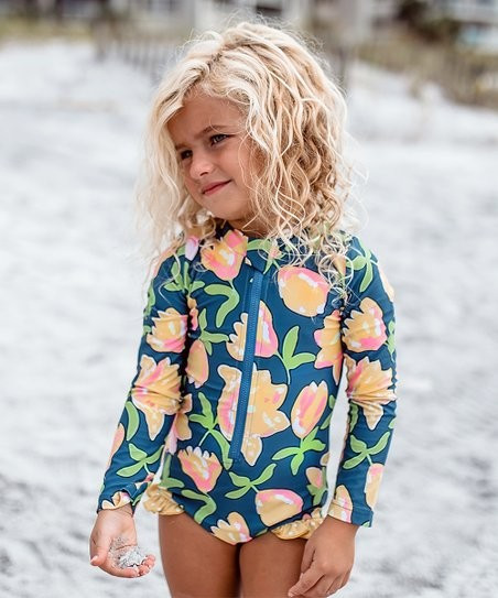 Mustard & Green Floral One-Piece Rashguard - Infant, Toddler & Girls | Zulily