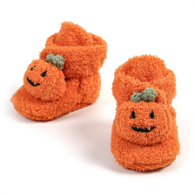 Baby Halloween Pumpkin Booties Cozy Fleece Slippers Soft Baby Socks Shoes Winter Warm Infant Newb... | Walmart (US)