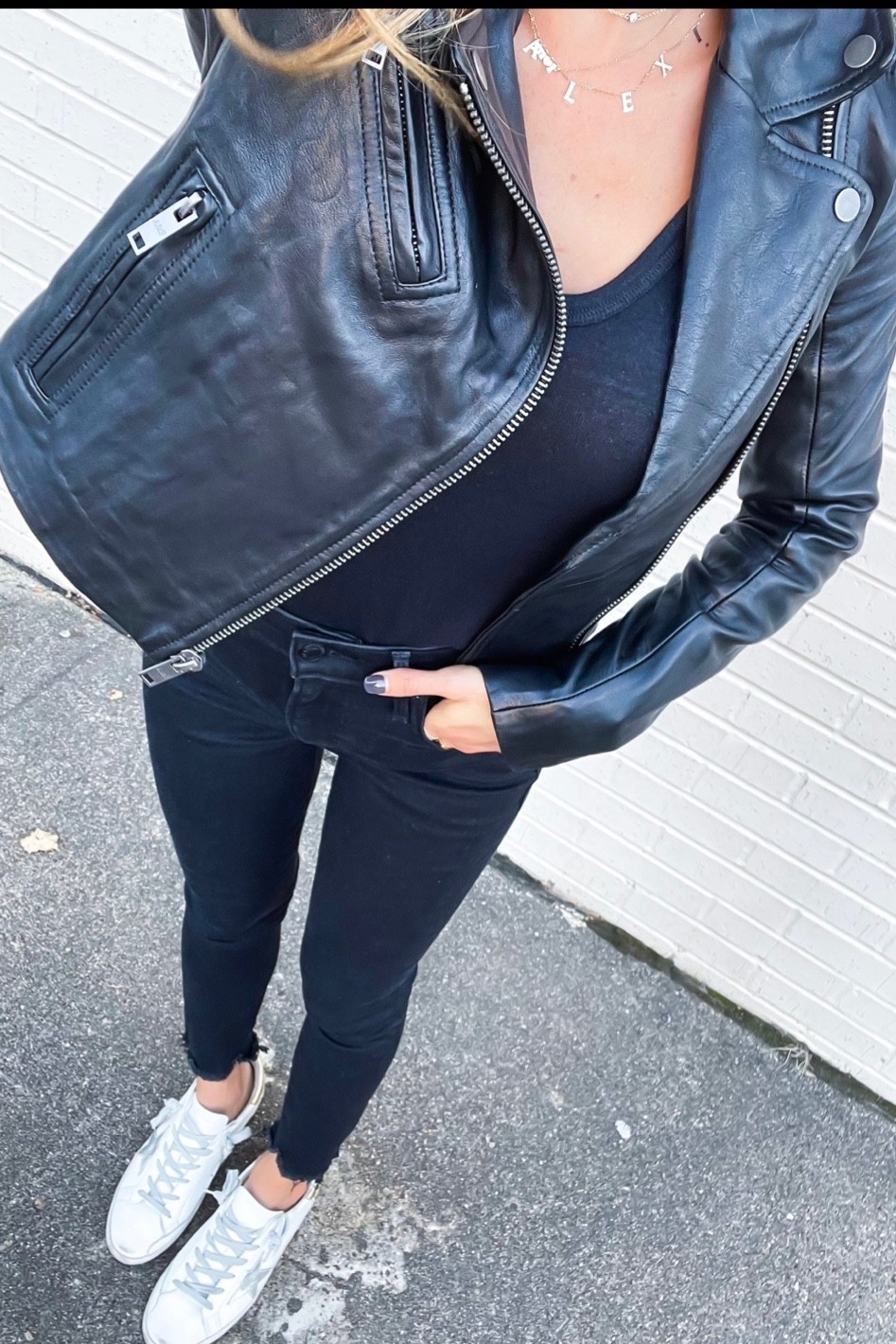 Moto jacket size xxs, skinny jeans size 24 short 

#LTKunder50 #LTKsalealert #LTKunder100