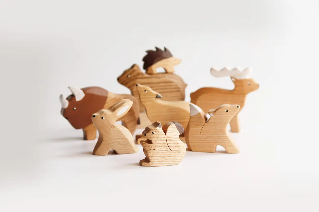 Handmade Wooden Forest Animal Toy Set: Oak Figurines - Etsy | Etsy (US)