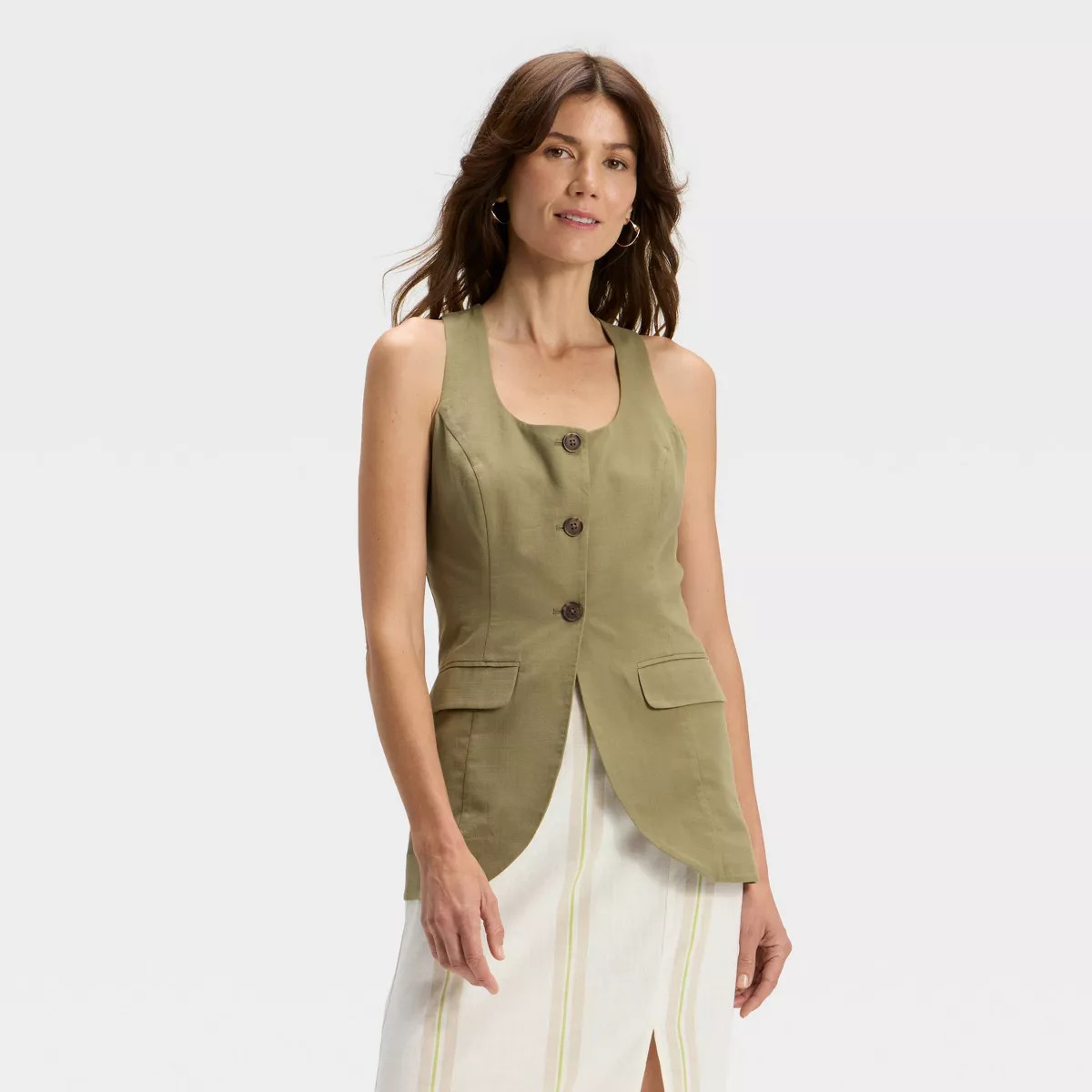 Women's Linen Blend Vest - A New Day™ White XS | Target