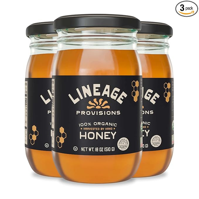 Lineage Provisions 100% Organic Raw Unfiltered Honey – 3-Pack (18 oz Glass Jars) – Undetectab... | Amazon (US)