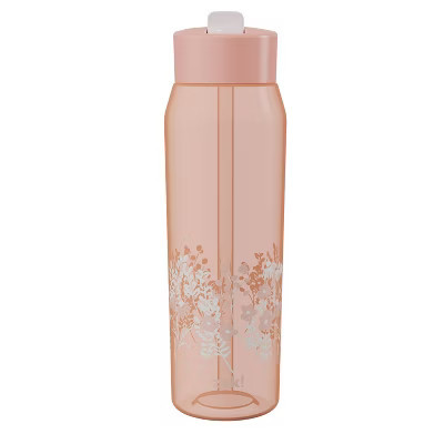 Zak Designs 32oz Nectarine Floral Manual Straw Water Bottle Orange | Target