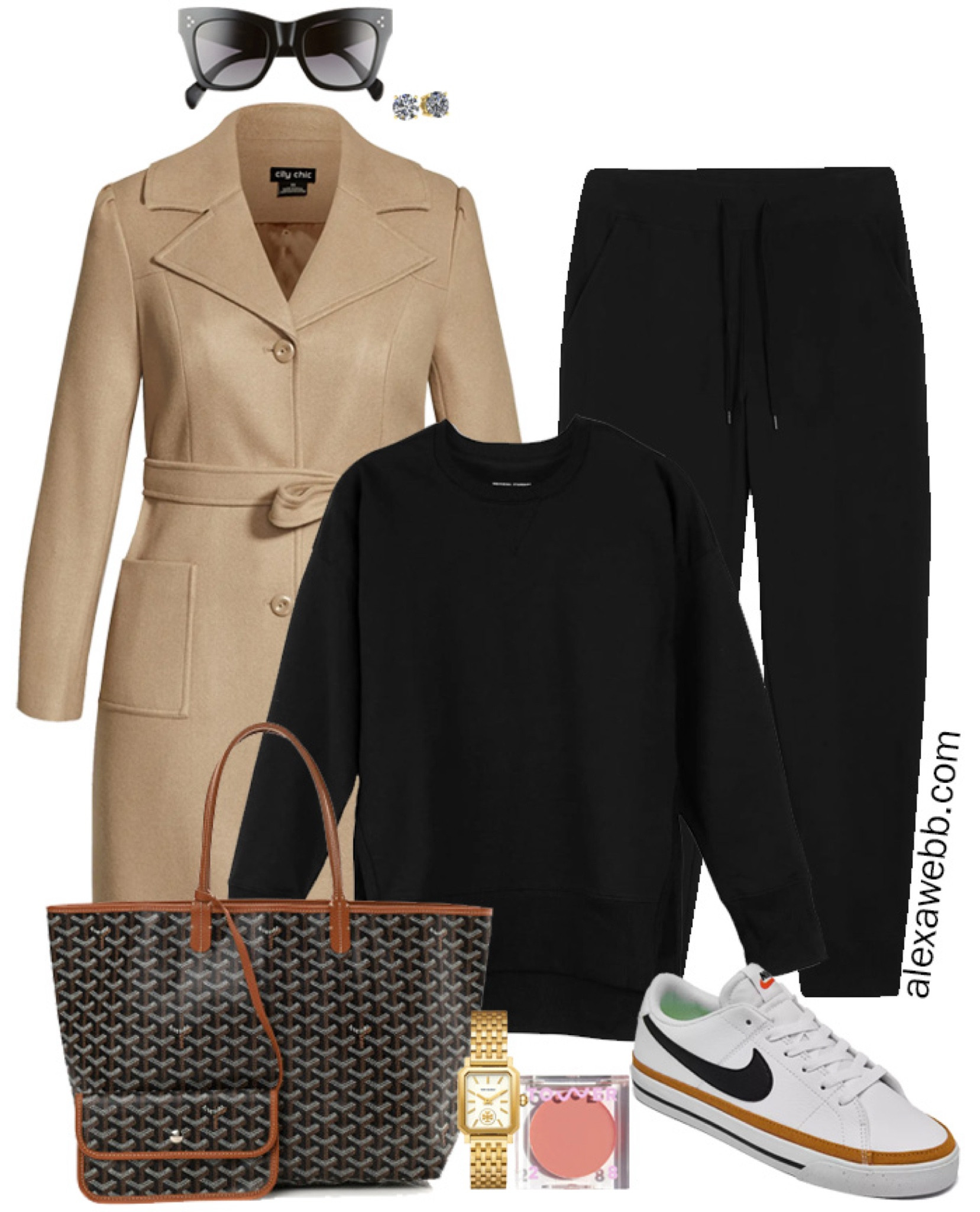 Plus Size Airport Outfit for cold weather winter with plus size black sweatshirt, joggers, and a camel coat with Nike sneakers. Alexa Webb

#LTKSeasonal #LTKPlusSize #LTKStyleTip