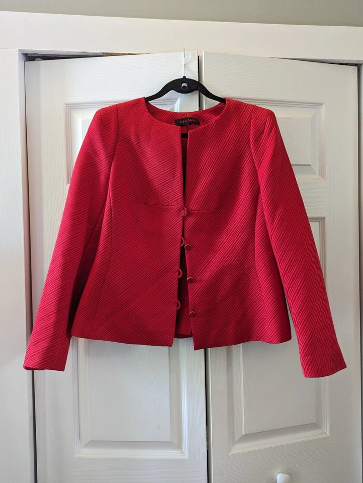 Vintage Escada Blazer Wool Blend Silk Lining Red Button Light Summer Jacket M 6  | eBay | eBay US