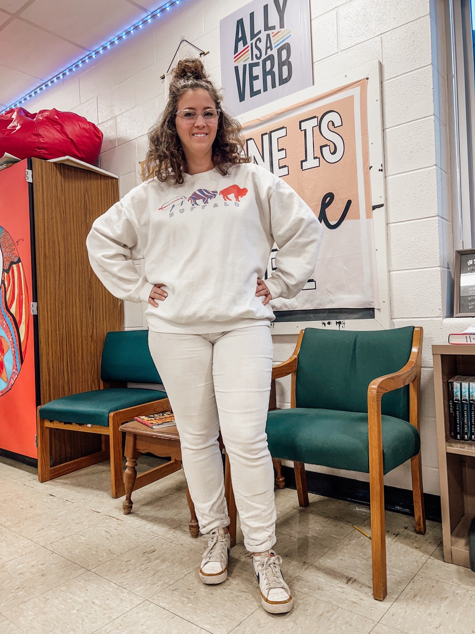Day 57 ✔️ 

Sweatshirt is from TikTok -  https://www.tiktok.com/t/ZTHwKrhyTPYYJ-OKqeR/ 

Whiteout day for spirit week!

English teacher ootd 

#LTKHoliday #LTKWorkwear #LTKMidsize