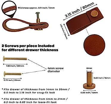 Litanco 8Pcs Leather Drawer Pulls for Cabinet Dresser - Genuine Full-Grain Brown Leather Pulls wi... | Amazon (US)