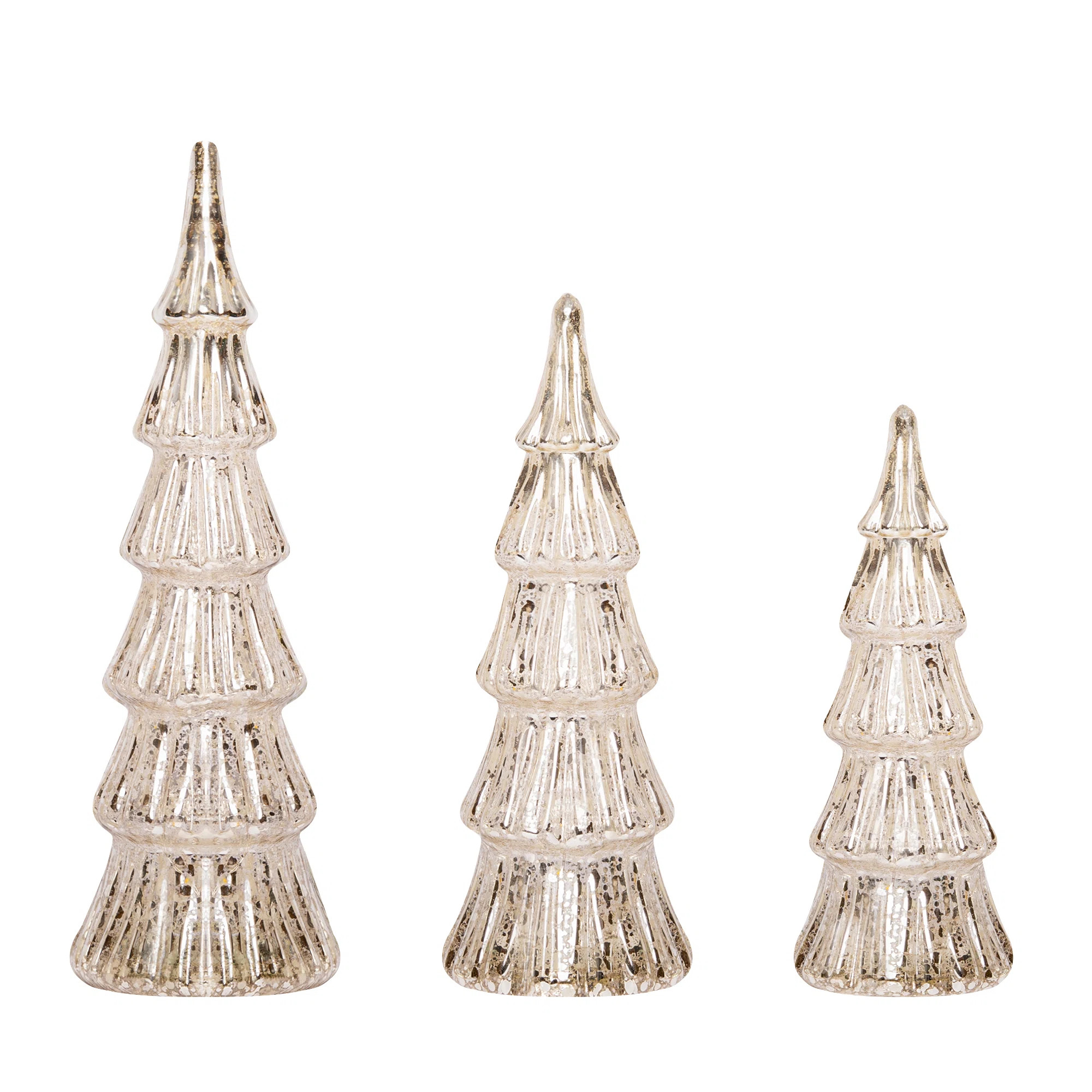 3 PCS Gold Lighted Tabletop Glass Xmas Trees | Wayfair North America
