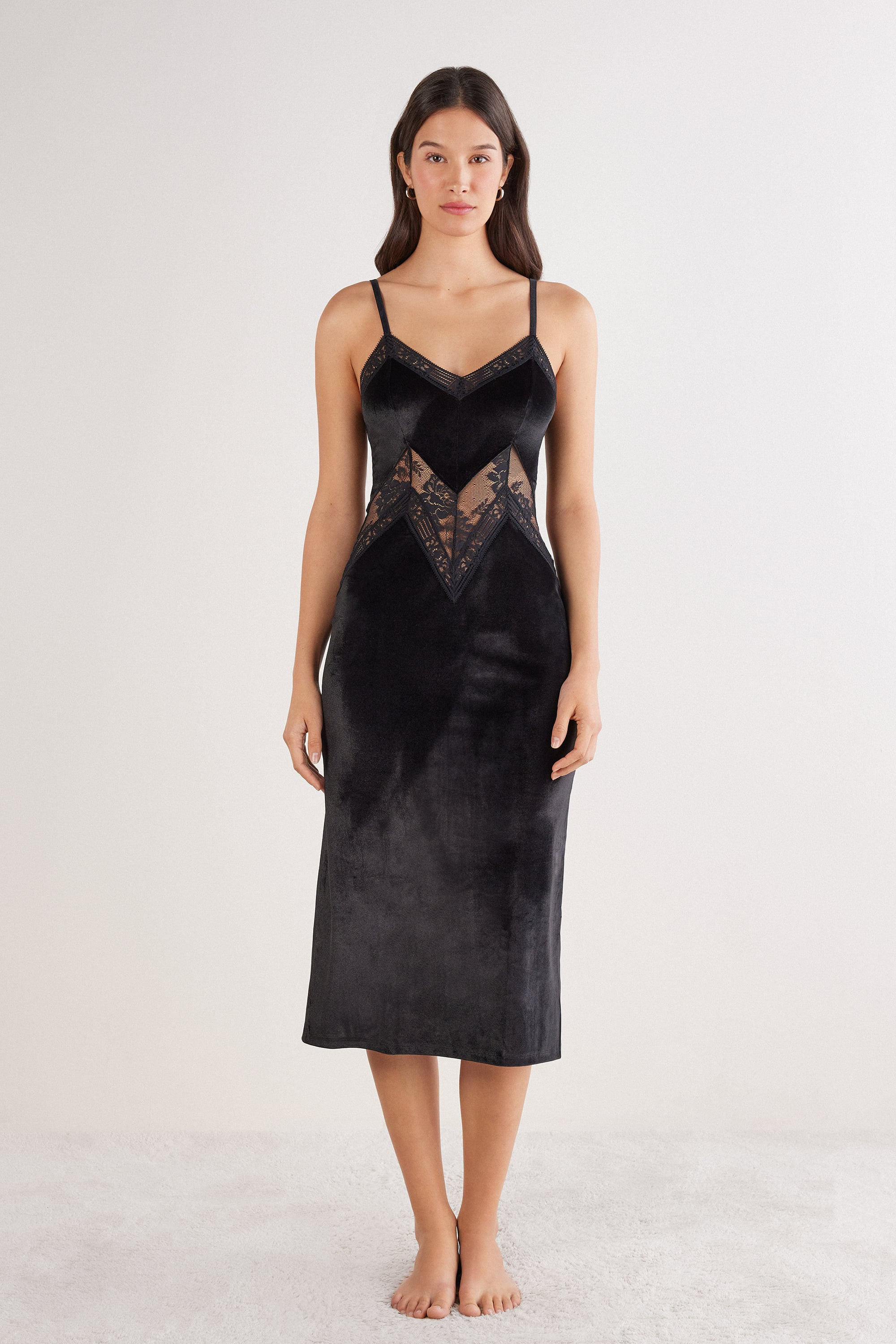La Femme Fatale Long Velvet and Lace Slip - Intimissimi | Intimissimi (US)