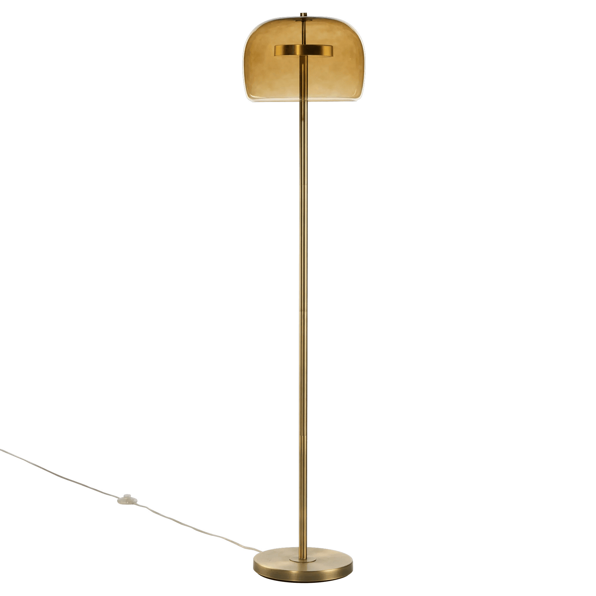 Bouclair gold floor lamp with amber glass dome shade