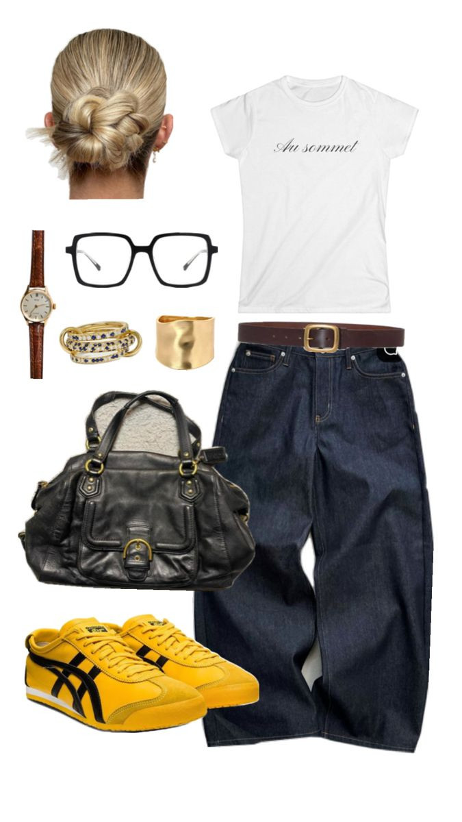 Effortless French-girl vibes 🇫🇷✨
A classic tee, wide denim & a pop of yellow for that off-duty charm 💛
Shop the full look on LTK 🖤 

 #LTKpetite #LTKdresses #LTKjeans