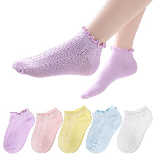 Looching 5 Pack Baby Girls Boys Mesh Thin Socks Cotton Low Cut Kids Toddler No Show Ankle Socks 1-10T Kids White/Multicolor | Amazon (US)