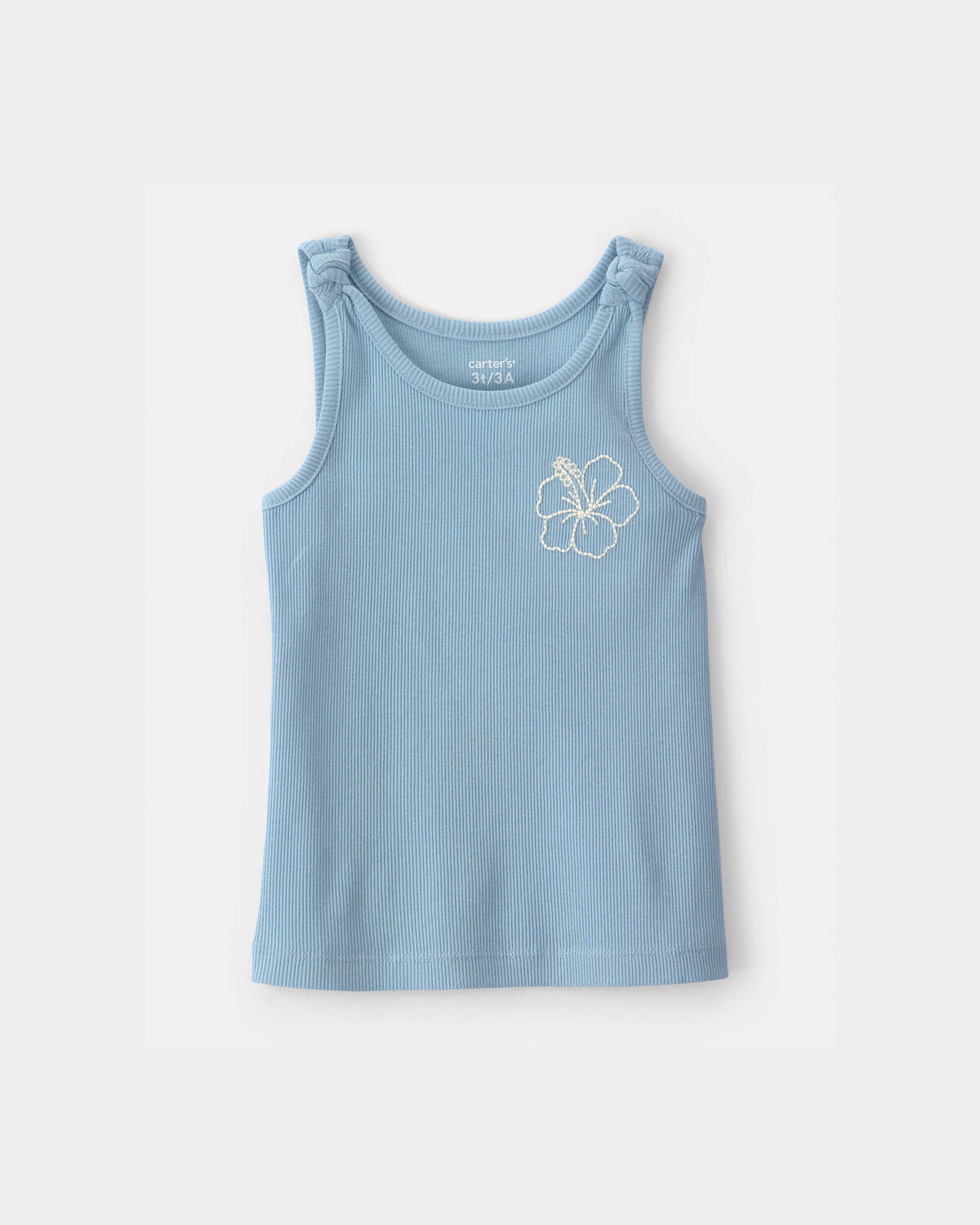 Toddler Girl Flower Ribbed Tank Top - Blue | Carter's | Carter's Inc