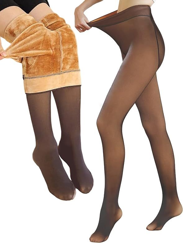 Yusongirl Pantyhose Fleece Lined Tights, Fake Translucent High Waist Foot Legging, Stretchy Slim ... | Amazon (US)