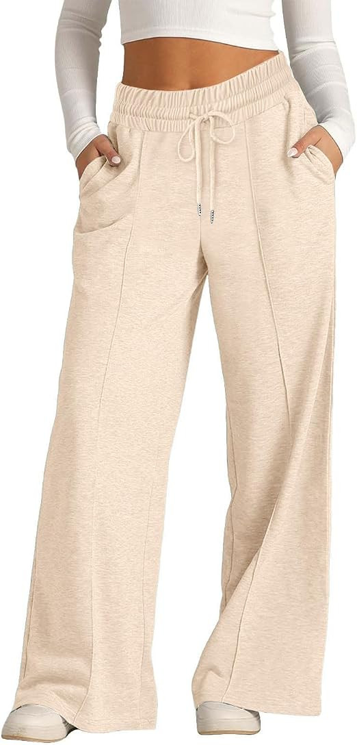 SHAOBGE Oversized Wide Leg Sweatpants Women Elastic Drawstring Straight Leg Sweatpants Low Waiste... | Amazon (US)