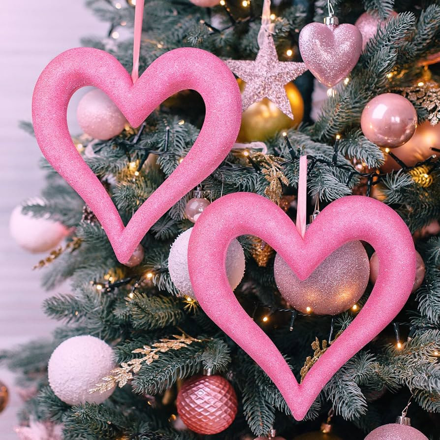 Syhood 2 Pcs 10'' Large Valentine's Day Heart Tree Ornaments 3D Heart Valentine Ornaments Glitter... | Amazon (US)