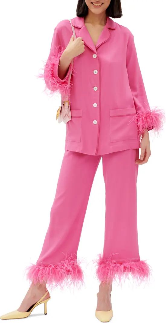 Party Pajamas with Detachable Ostrich Feather Trim | Nordstrom