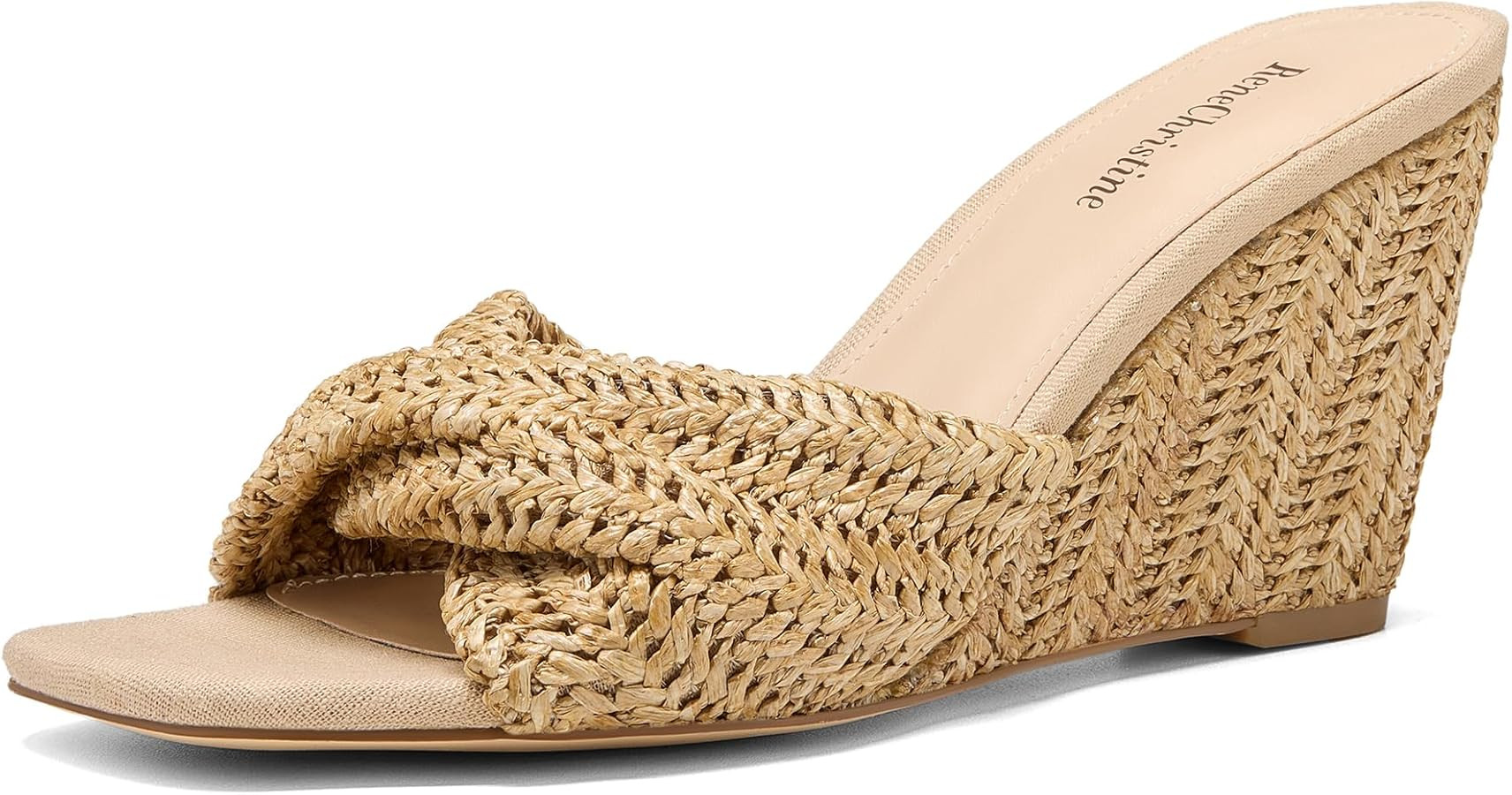 Women's Wedges Heeled Slippers Fabric Heels Slip on Comfy Evening Dress Woven Sandals Square Toe ... | Amazon (US)