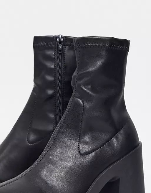 ASOS DESIGN Elsie high heeled sock boot in black pu | ASOS (Global)