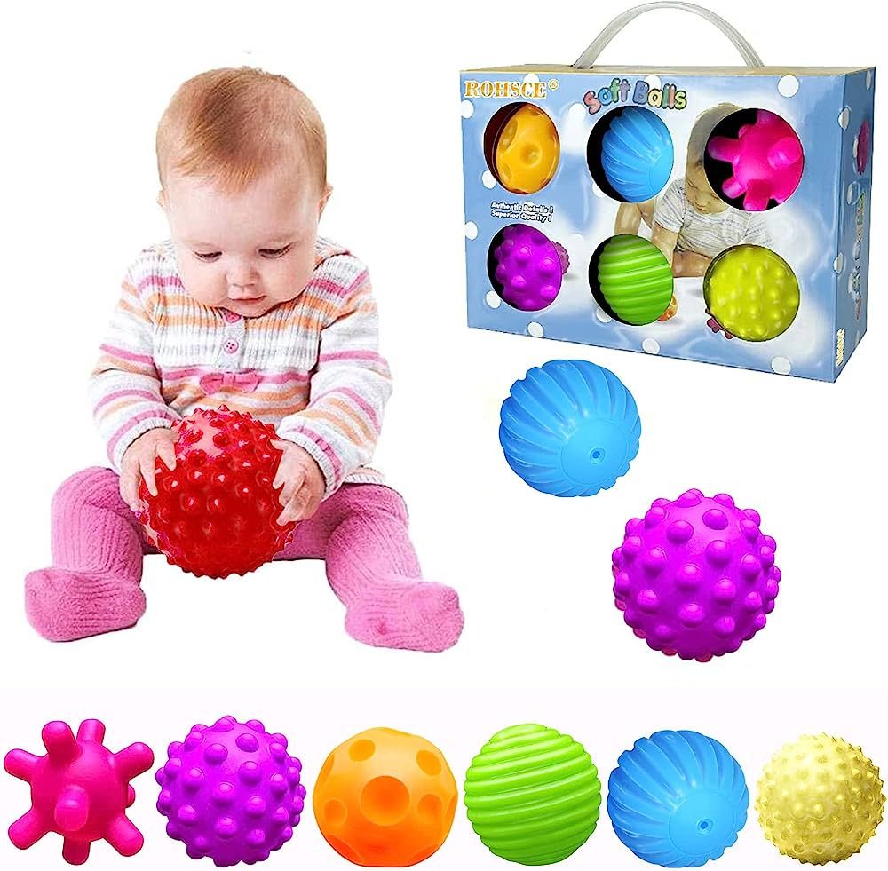 ROHSCE Baby Textured Multi Sensory Toys Massage Ball Gift Set BPA Free for Toddlers 1-3 Soft Ball... | Amazon (US)