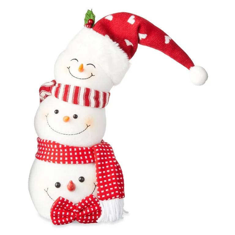 Holiday Time Red and White Stacked Snowmen Tabletop Decoration, 15" - Walmart.com | Walmart (US)