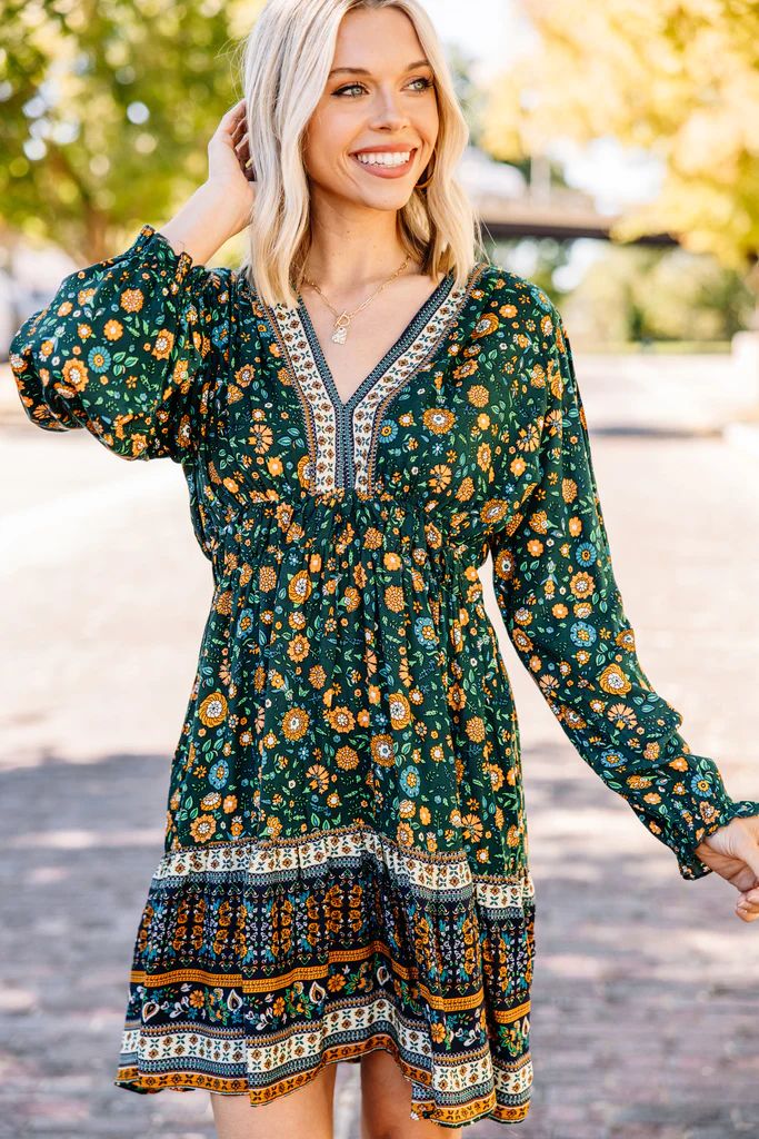 Get It Together Forest Green Mixed Print Dress | The Mint Julep Boutique