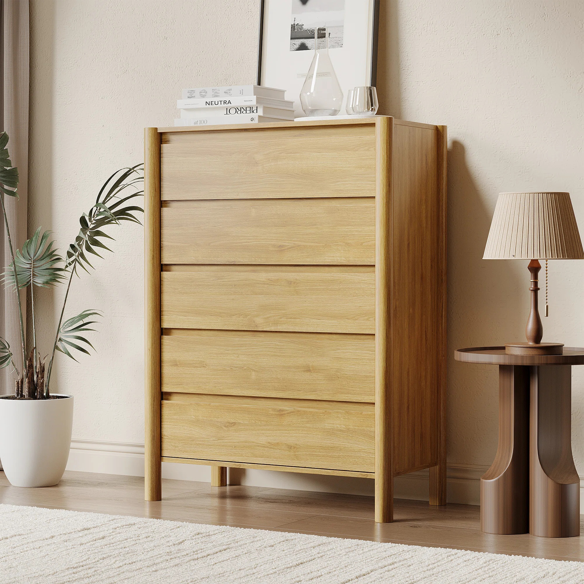 Hingham 45.3" H 5 Drawer Dresser, Wood Chest Of Drawers For Bedroom, Living Room，Beige | Wayfair North America