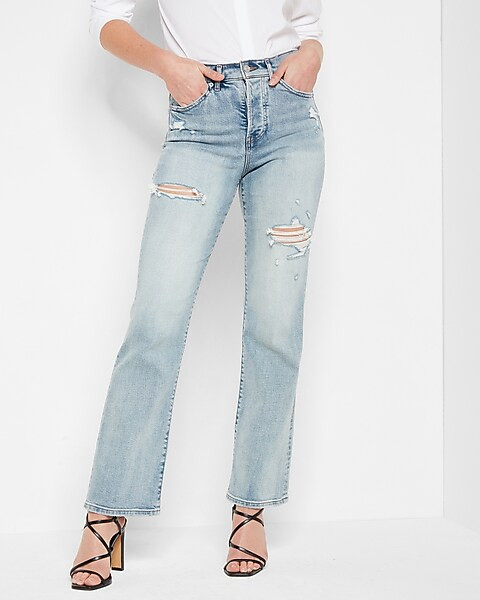 High Waisted Light Wash Button Fly 90s Bootcut Jeans | Express