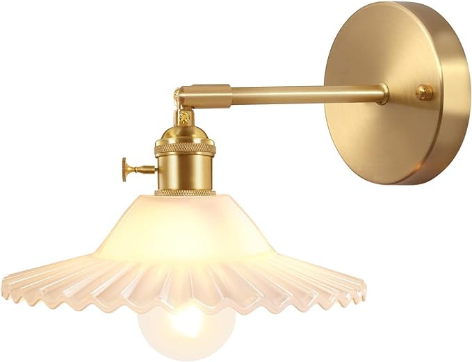 Vintage Wall Sconces with White Lotus Glass Lampshade 180 Degree Adjustable Brass Sconces Hradwir... | Amazon (US)