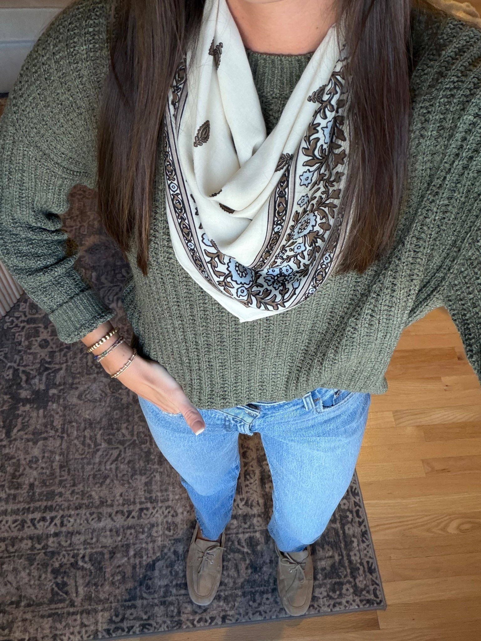 What I wore today 

Sweater - medium 
Jeans - size 26 regular 