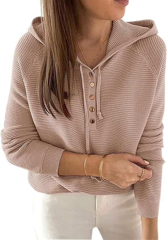 Lrady Women Casual Long Sleeve Turtleneck Quarter Zip Knitted Ribbed Fall Winter Pullover Sweater... | Amazon (US)