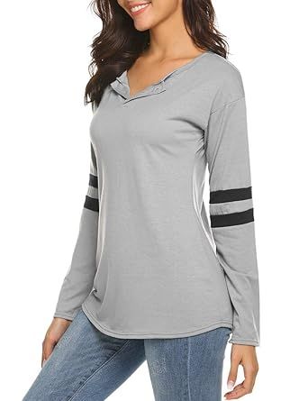 Women's Long Sleeve Baseball Tee Shirts Button Blouse Striped Tunic Tops Henley Shirt | Amazon (US)