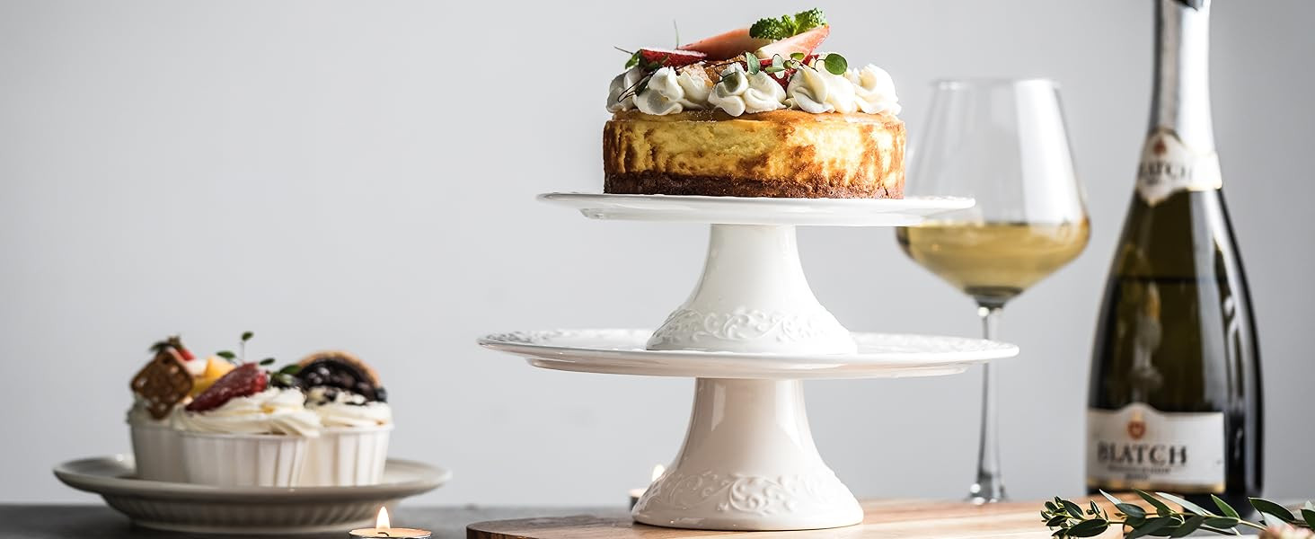 Gomakren 8 Inch White Cake Stand, Wedding Cake Stand for Party, Porcelain Cake Plate, Round Desse... | Amazon (US)