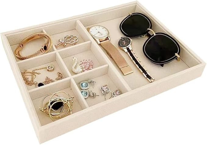 Premium Grade Beige Velvet Jewelry Organization Tray Multifunction 6 Grid Open Tray Drawer Insert... | Amazon (US)
