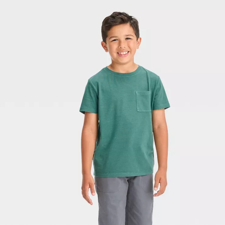 Boys' Short Sleeve Solid T-Shirt - Cat & Jack™ Dark Green | Target