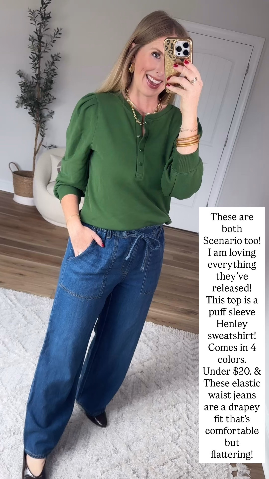 Henley sweatshirts and pull on jeans from Walmart!

#LTKootd