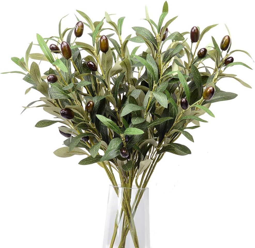 5 Pack Olive Branches Artificial Plants Greenery Stems Olive Leaves Fake Fruits Silk Plants | Amazon (US)