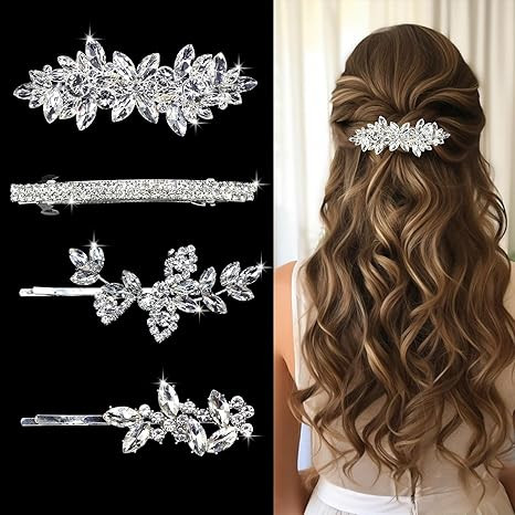4 Pieces Rhinestone Hair Clips Leaf Wedding Hair Pins Crystal Bobby Pins Silver Bridal Hairpin Ba... | Amazon (US)