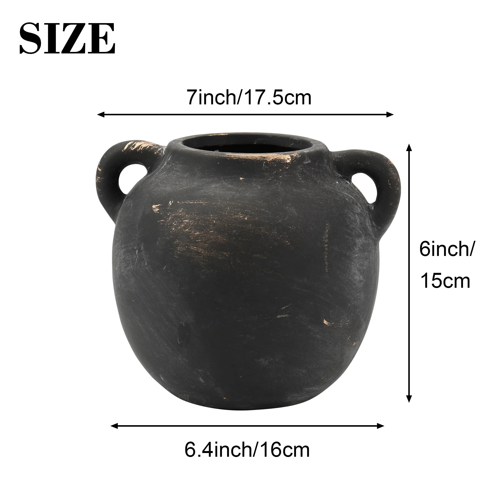 Ceramic Flower Vase with Handles, Decorative Black Vase, Rustic Terracotta Vases for Home Decor, ... | Walmart (US)