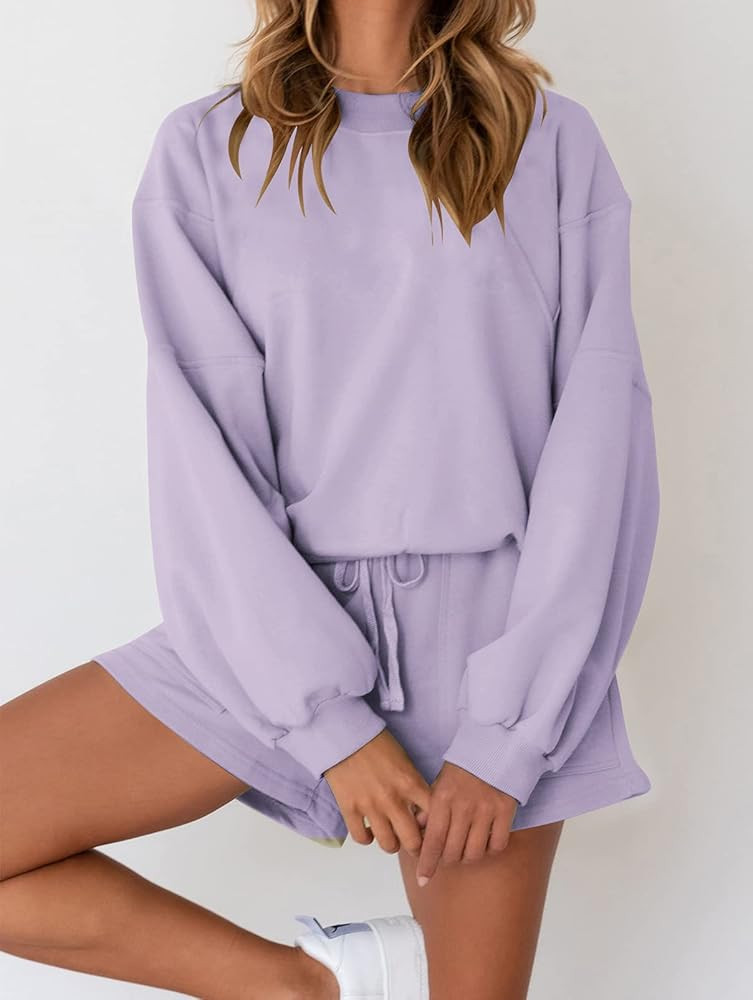 MEROKEETY Women's Oversized Batwing Sleeve Lounge Sets Casual Top and Shorts 2 Piece Outfits Sweatsu | Amazon (US)