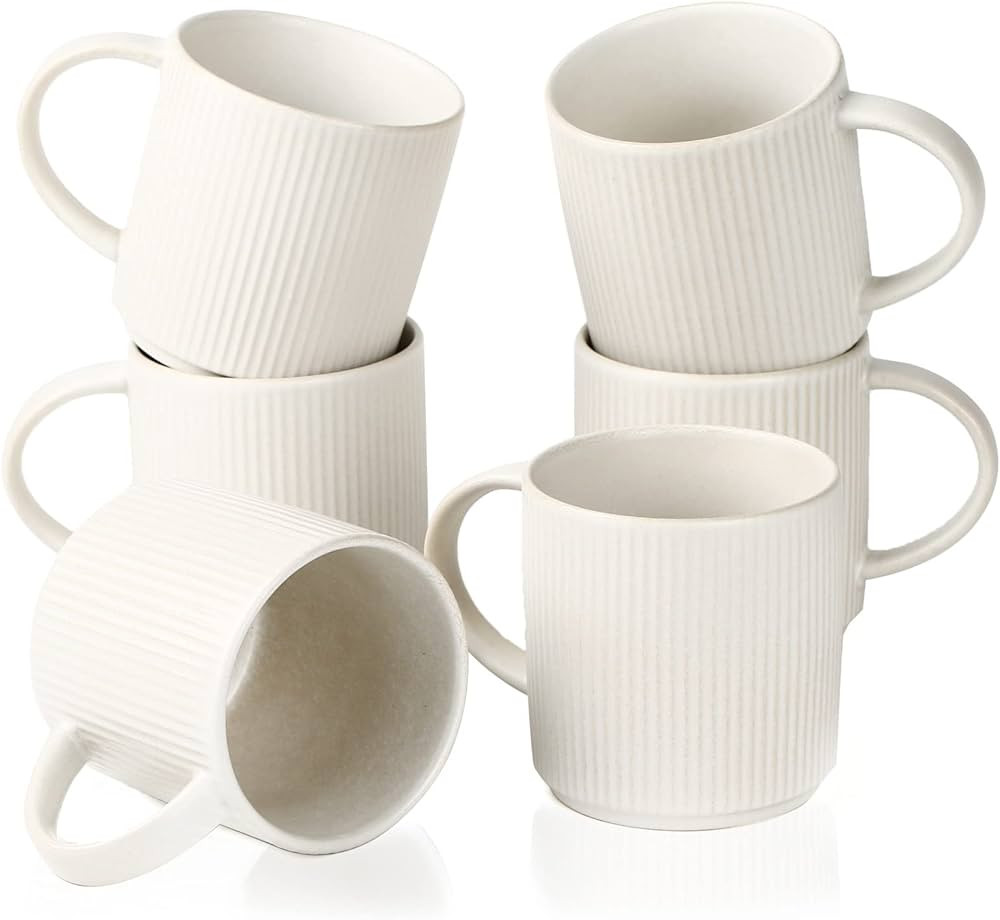 famiware Coffee Mug Set for 6, Star 12 oz Catering Mugs Cup Set with Handle for Coffee, Tea, Coco... | Amazon (US)
