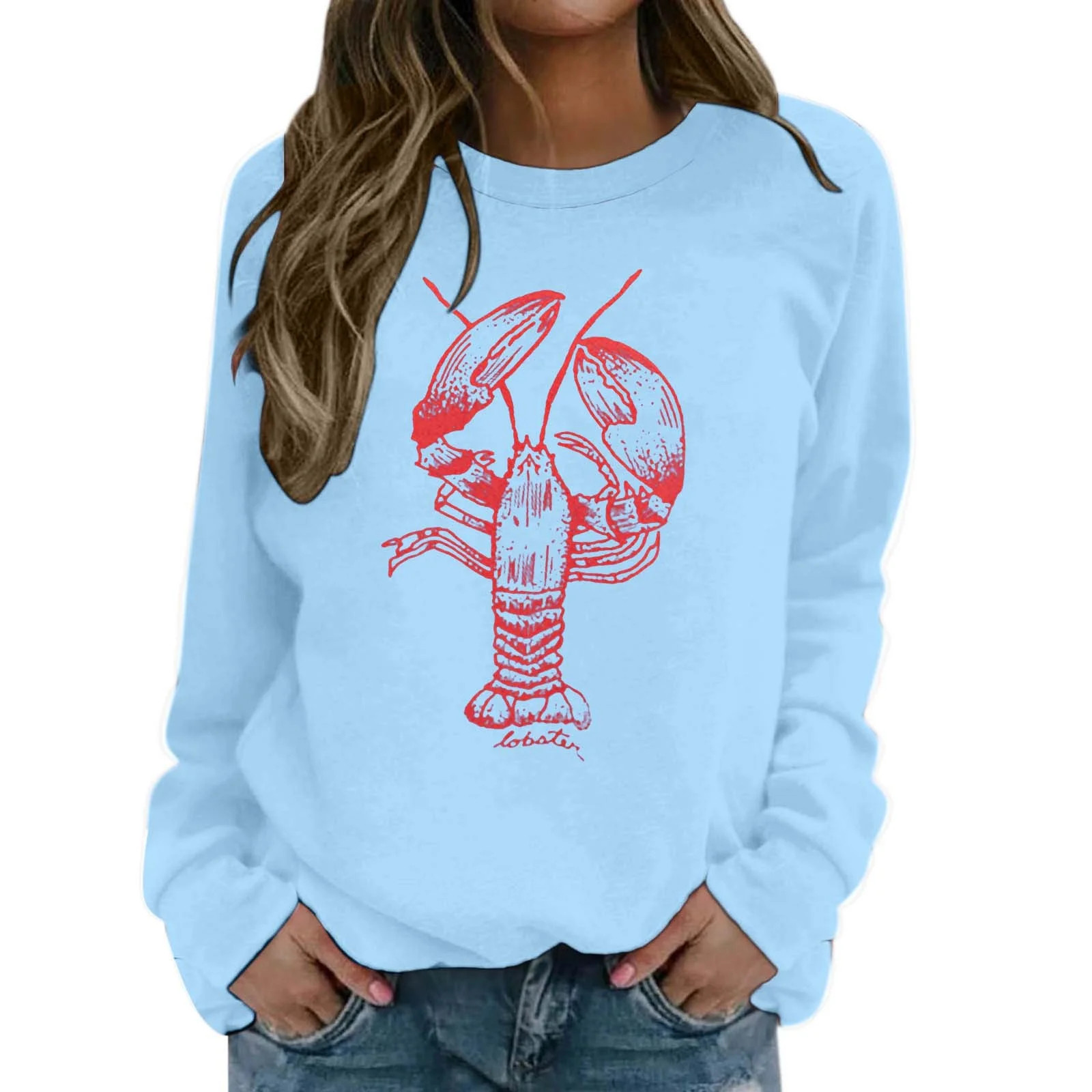 Arlun Vintage Graphic Crewneck Sweatshirt for Women Large Lobster Sardine Printed Sweatshirts Sof... | Walmart (US)