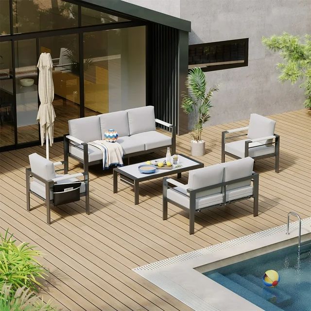 Bestier LED Aluminum Patio Furniture Set,7-Seat LED Outdoor Conversation Set with Grey Cushions f... | Walmart (US)